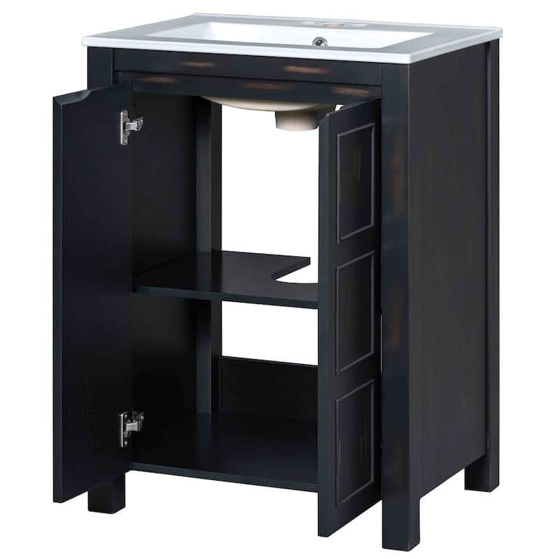 24 Inch MDF Freestanding Bathroom Vanity Set in Espresso with Integrated Ceramic Sink