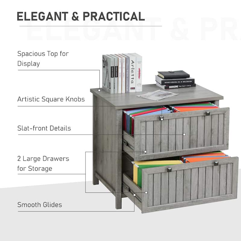 HOMCOM Retro Style 2-Drawer Lateral File Cabinet Chest Wooden Documents Storage for Letter/Legal Size