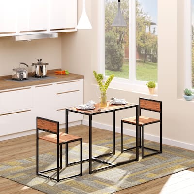 3-Piece Industrial Dining Table Set, Wooden Rectangular Standard Height Bar Table with 2 Dining Chairs