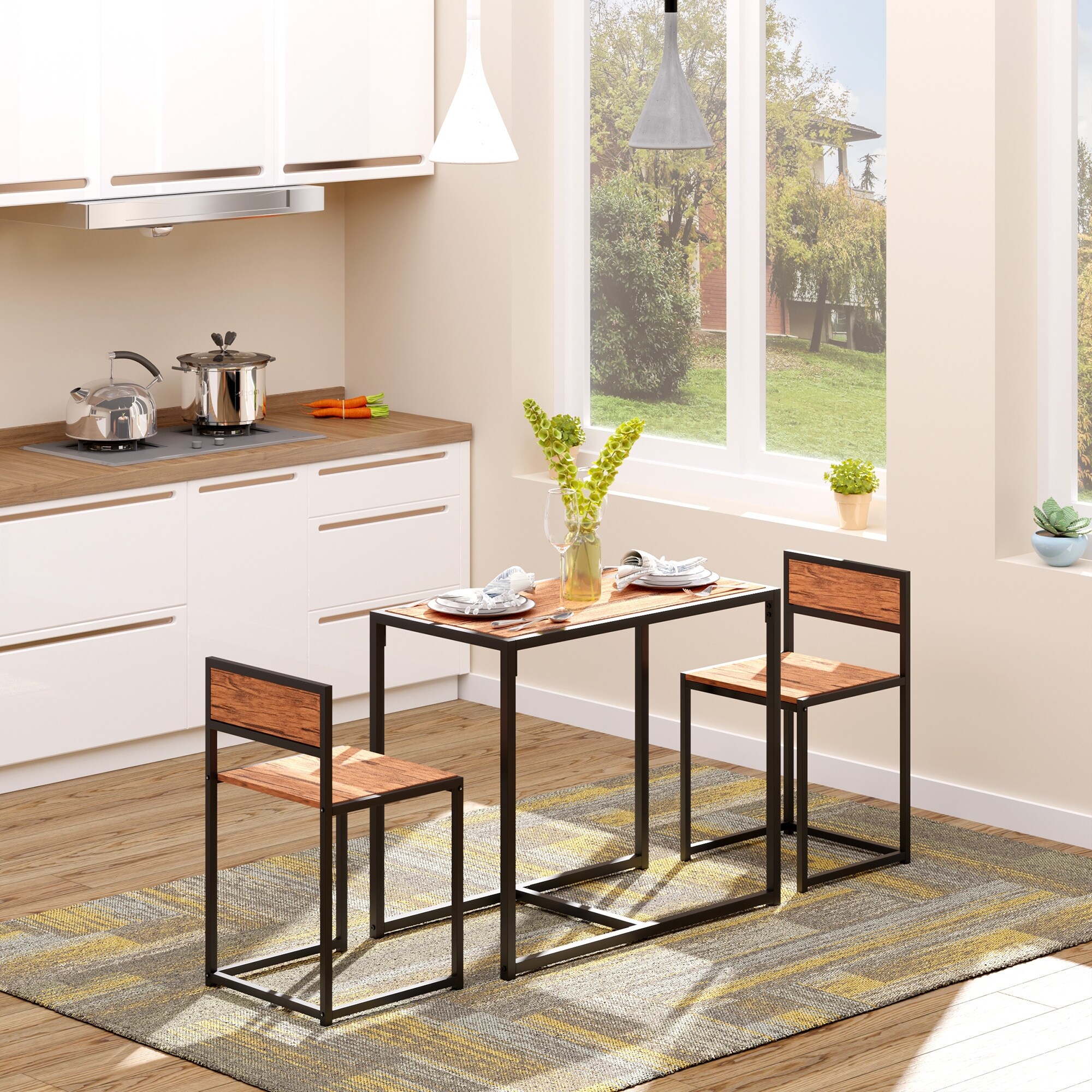3 Piece Industrial Dining Table Set Wooden Rectangular Standard Height Bar Table with 2 Dining Chairs Bed Bath Beyond 40412574