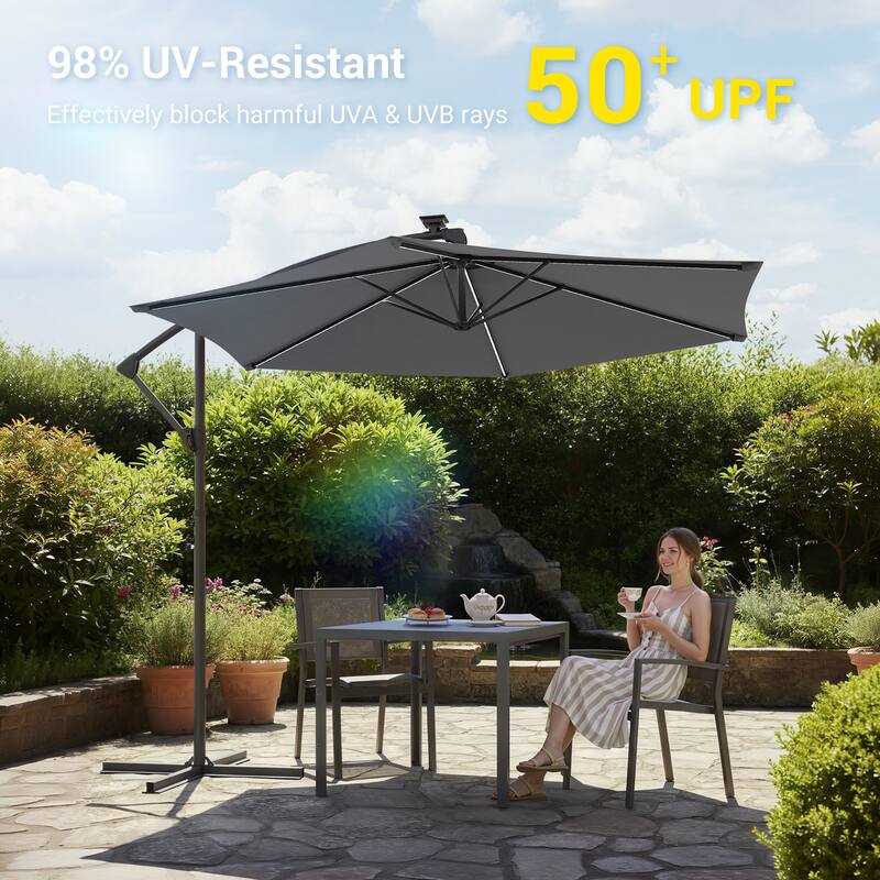 Sonkuki Outdoor 10FT LED lighted Patio Offset umbrella for Garden