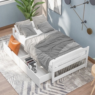 Exquisite and Simple Design Wood Platform Bed with Two Drawers, Space-saving,Safety Guaranteed