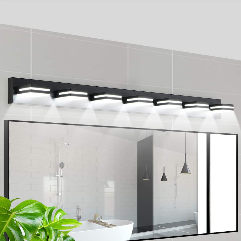 7-Light Black LED Vanity - Modern - Bathroom Mirro