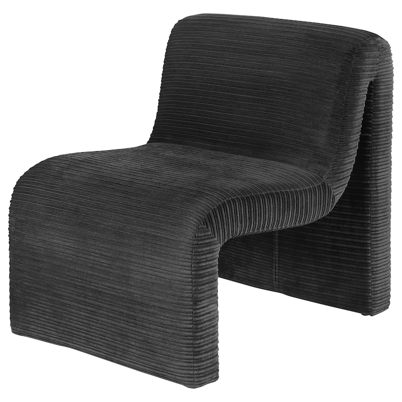 Adira Accent Chair, Modern Curved Armless Body, Ribbed Black Fabric