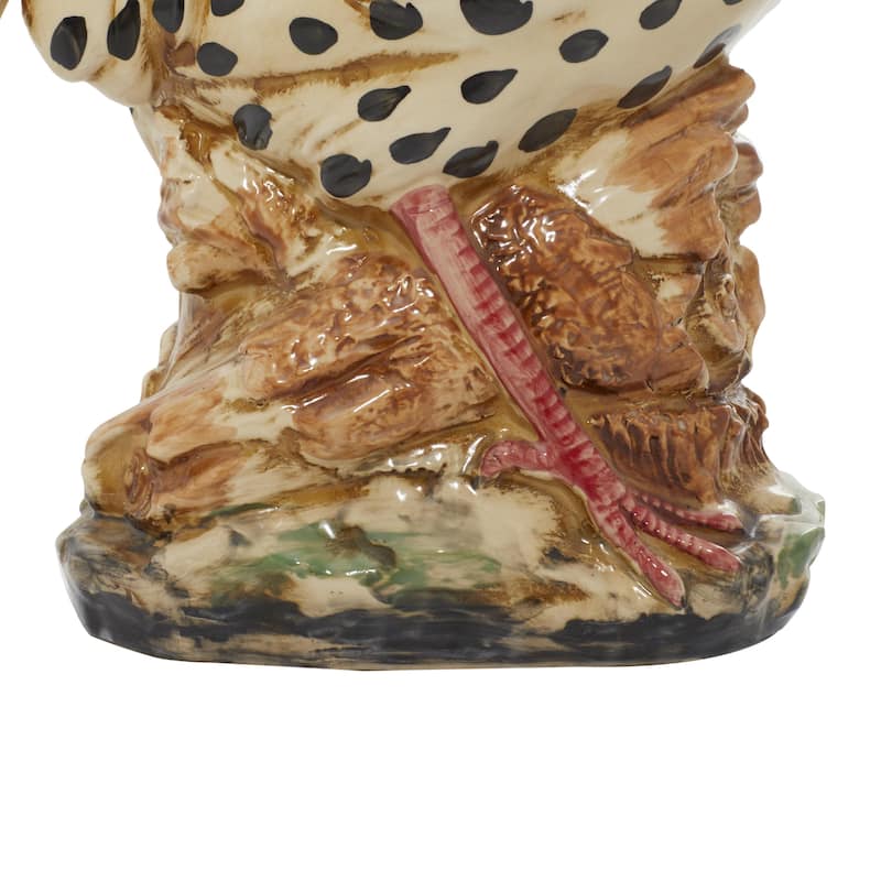 Ceramic Rooster Spotted Indoor Outdoor Decorative Garden Sculpture with Black and Red Accents - Beige - Roche River Decor