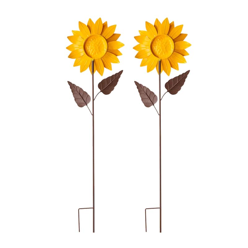 Glitzhome Fall Harvest Metal Sunflower Garden Stake Hanging Decor for Thanksgiving