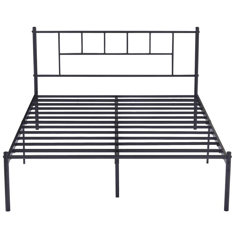 VECELO Victorian Style 14 Inch Metal Platform Bed Frame with Headboard, Heavy Duty Steel Slat Support, No Box Spring Needed