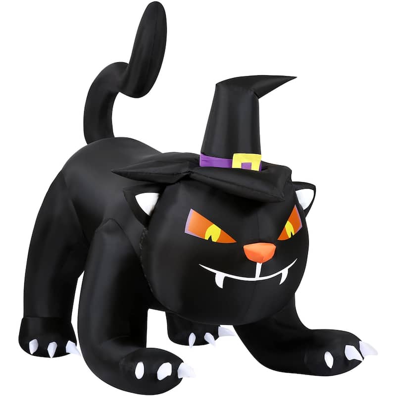 Haunted Hill Farm 6-ft. Wide Prelit Inflatable Black Cat with Witch Hat