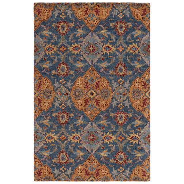 SAFAVIEH Heritage Oriental Hand-tufted Wool Area Rug - 6' Square - Navy/Gold