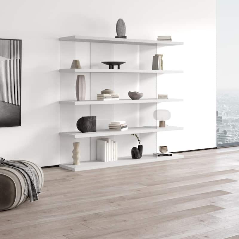 Meble Furniture Gravity Large Freestanding Bookcase - 71" Wide x 66" Tall Modern Open Shelf Storage Unit, Matte Finish