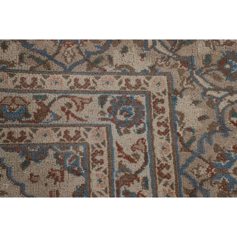 Beige Traditional Mashad Persian Vintage Rug Handmade Wool Carpet - 9'8"x 12'8"