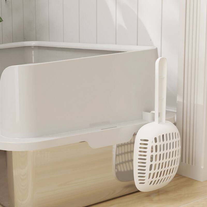 PawHut Stainless Steel Litter Box, XL Enclosed Cat Litter Box with High Side, Scoop, Easy Cleaning & Anti-Urine Leakage