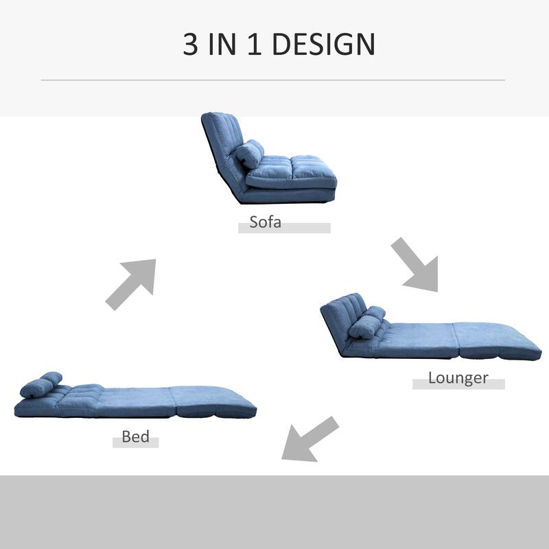 Blue Modern 40.3" Folding Upholstered Loveseat Chaise Lounges Chair with 2 Pillows and Adjustable Backrest