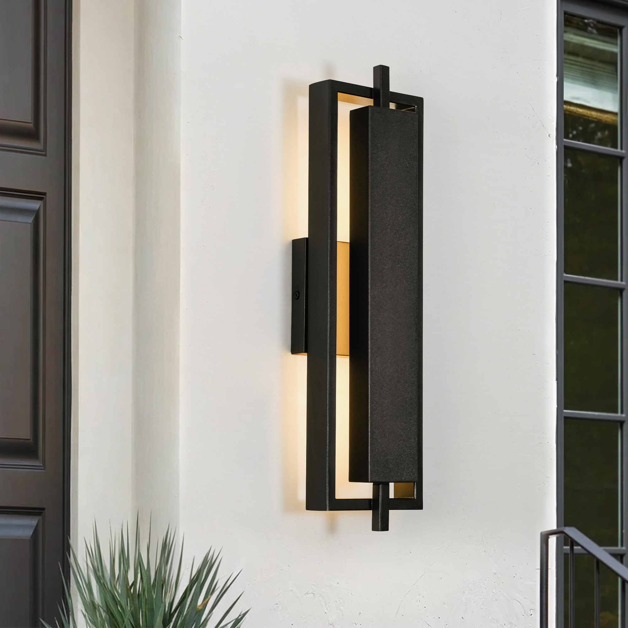 Rennnsan 12W Dimmable Waterproof Modern Black LED Outdoor Wall Sconcet for Patio - 5.7 in. W x 3.7 in.D x 20.7 in.H