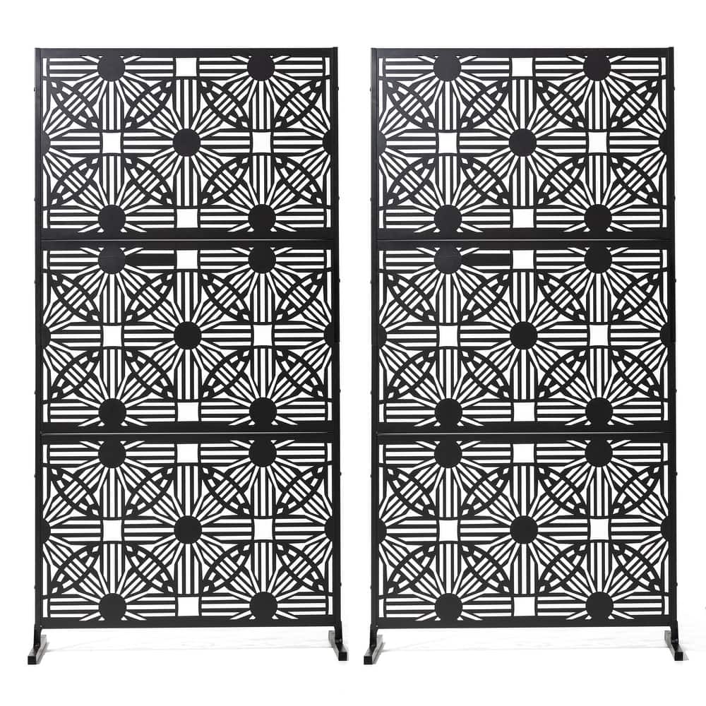 Glitzhome 6ft Galvanized Floral Patterned 3-Panel Privacy Screen Room Divider Fences