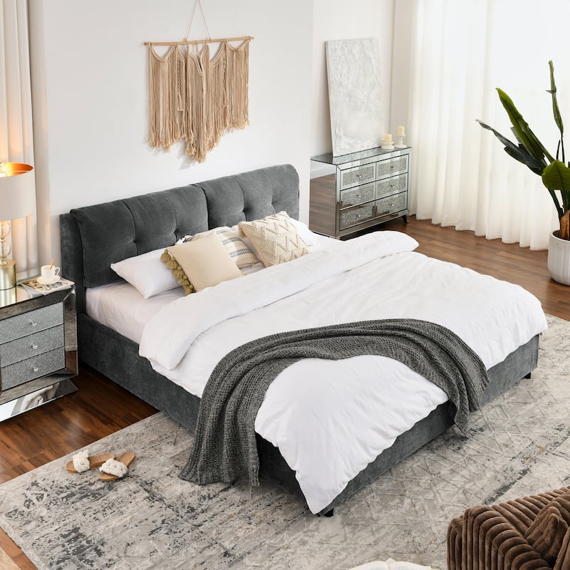 Storage Upholstered Hydraulic Platform Bed with Integrated Headboard for Bedroom