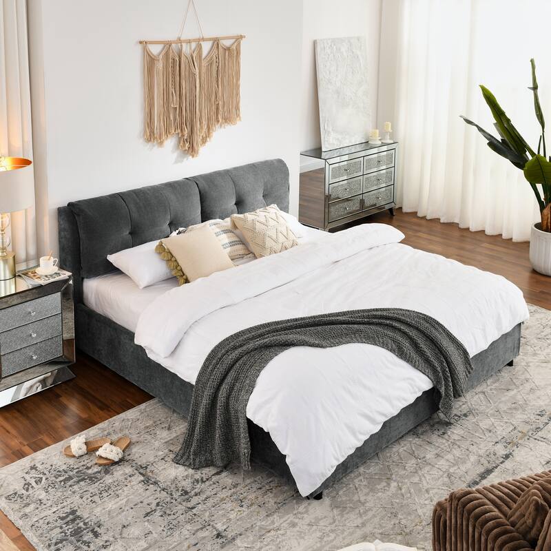 Storage Upholstered Hydraulic Platform Bed with Integrated Headboard