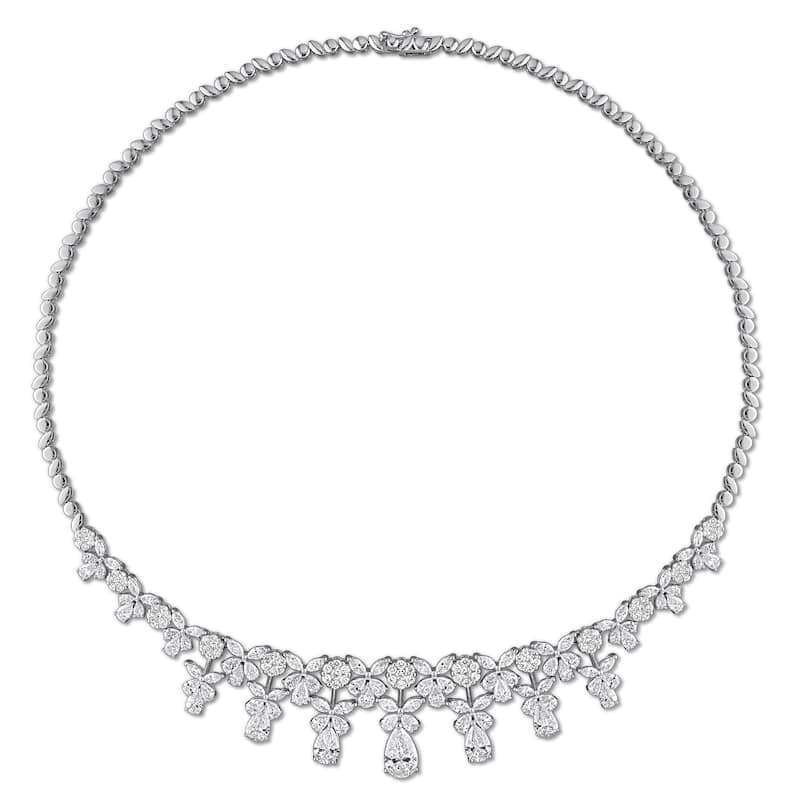 Miadora 15 1/4ct Multi-Shaped Lab-Grown Diamond Graduated Bib-Style Floral Necklace 14k White Gold