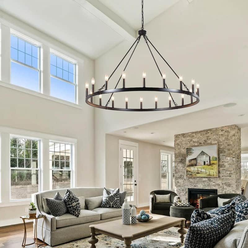 20-Light Modern Farmhouse Chandelier, 47.24 Inch Wagon Wheel Chandelier for Living Room Kitchen Island Dining Foyer