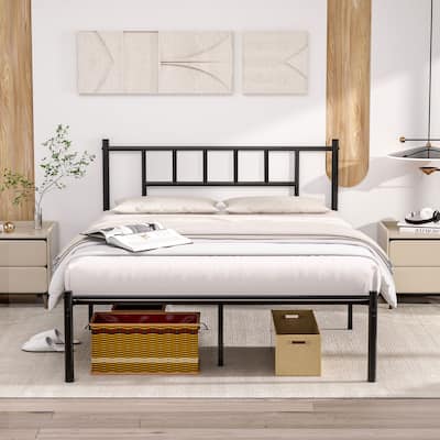 VECELO Victorian Style Metal Platform Bed Frame with Headboard & 12.6" Under Bed Storage-Twin/Full/Queen Size Steel Bed