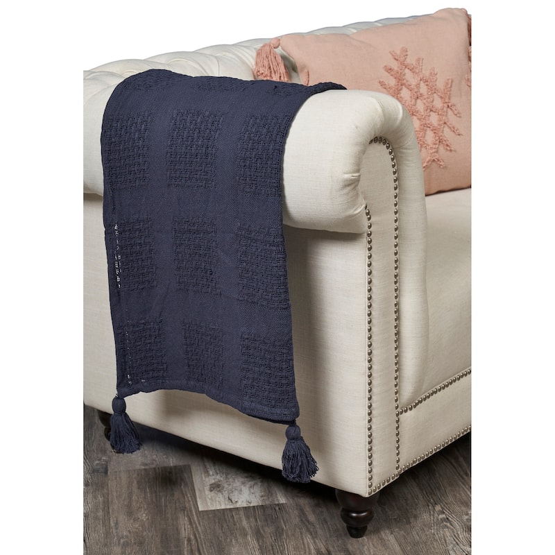 Porch & Den Hand-Woven Natural Cotton Basket Weave Standard Size Throw Blanket