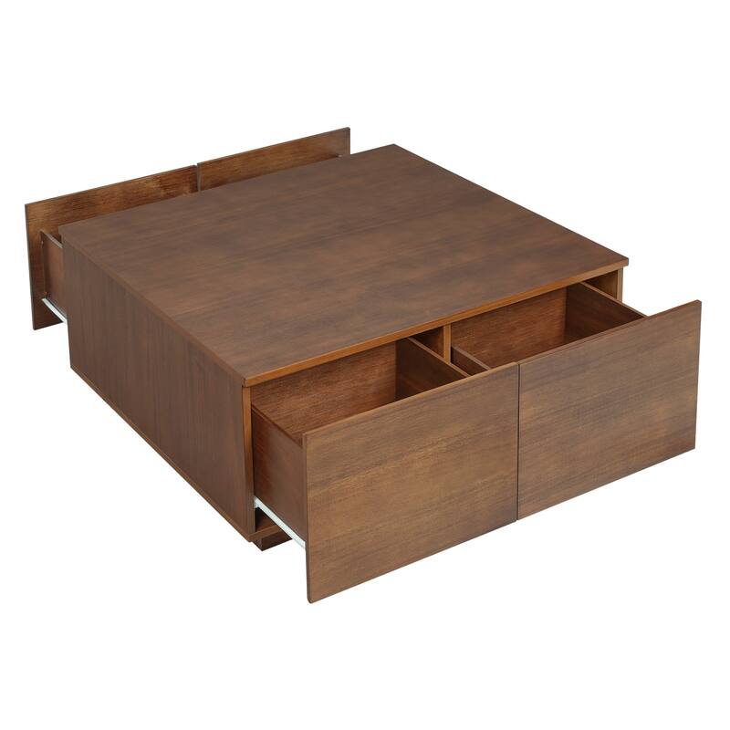 Elegant Square Coffee Table with 4 Spacious Drawers by Harper&Bright Designs