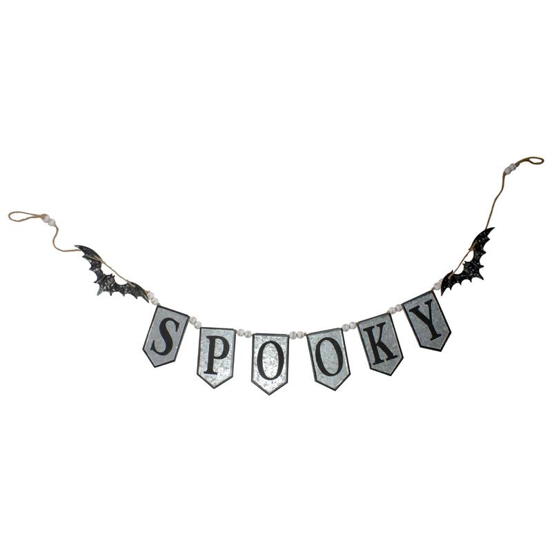 7' Metal Gray and Black SPOOKY Halloween Bat Banner