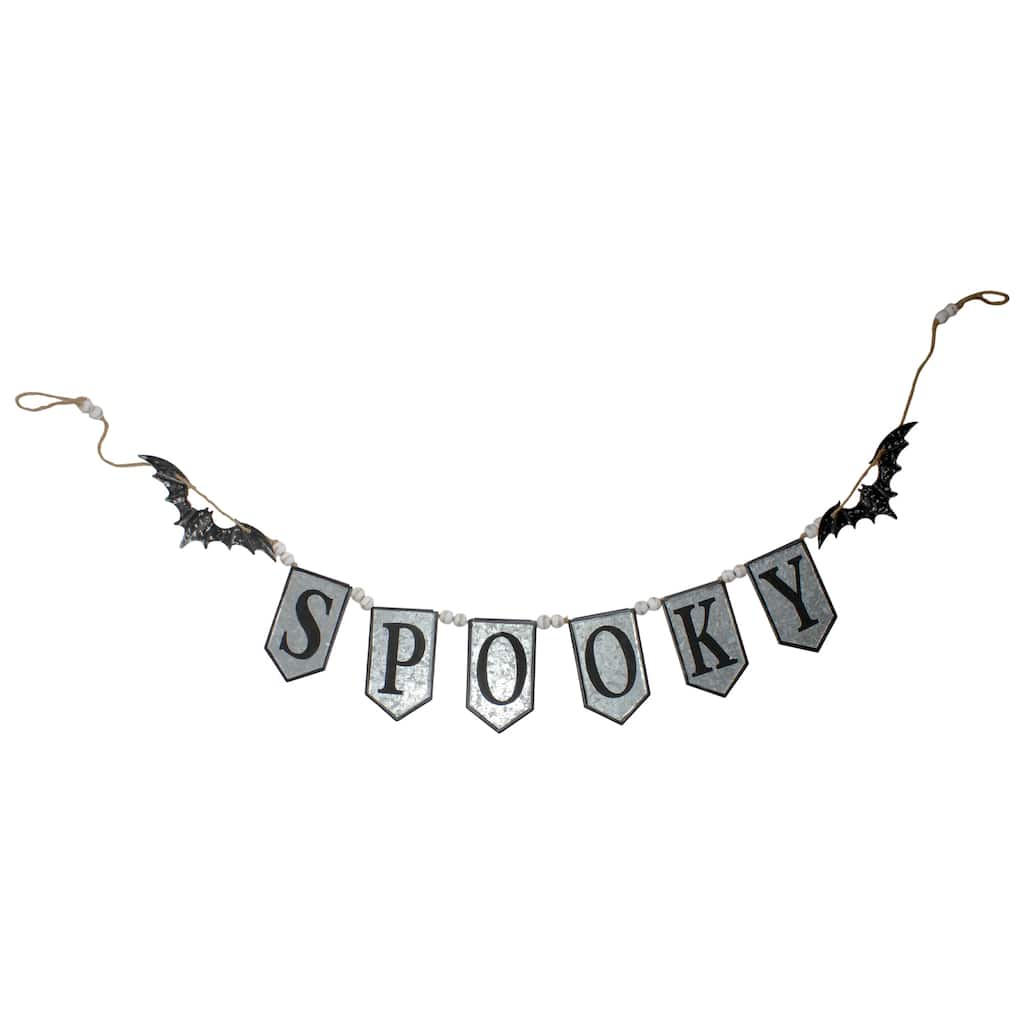 7' Metal Gray and Black SPOOKY Halloween Bat Banner