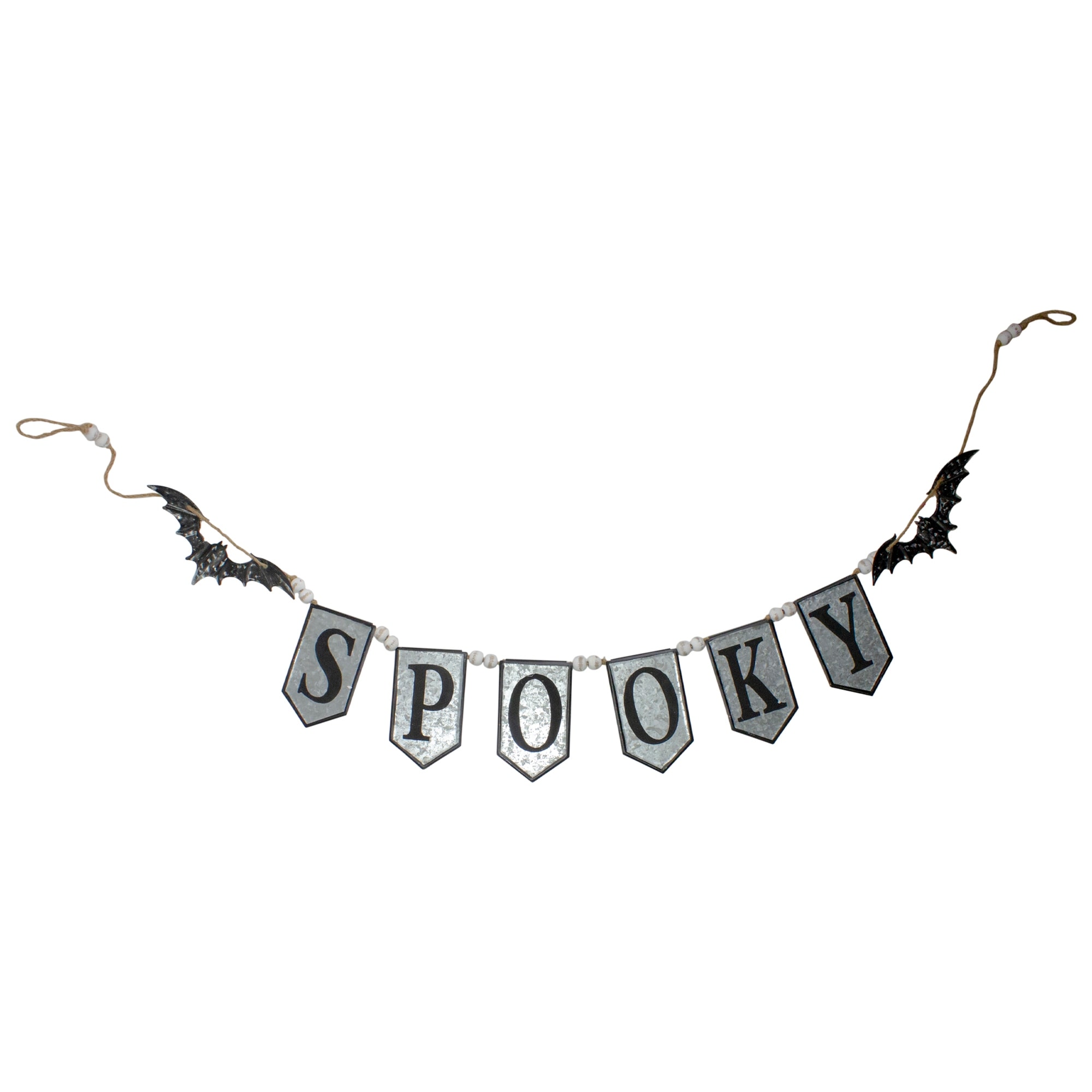 Spooky Halloween Metal Banner with Spotted Bats - 7' - Silver and Black