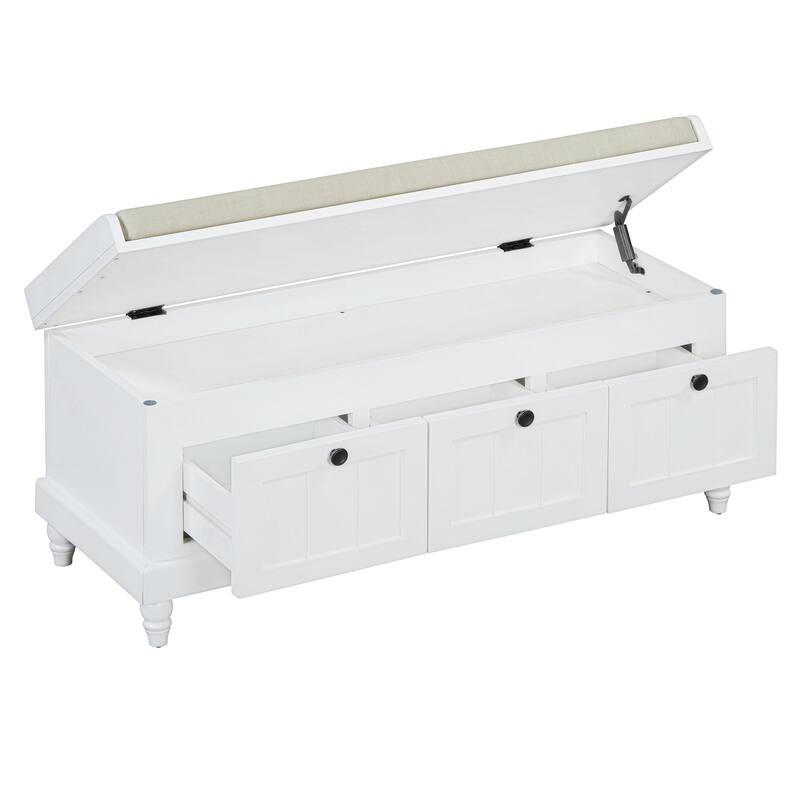 Classic Shoe Bench with Cushion and Three Drawers