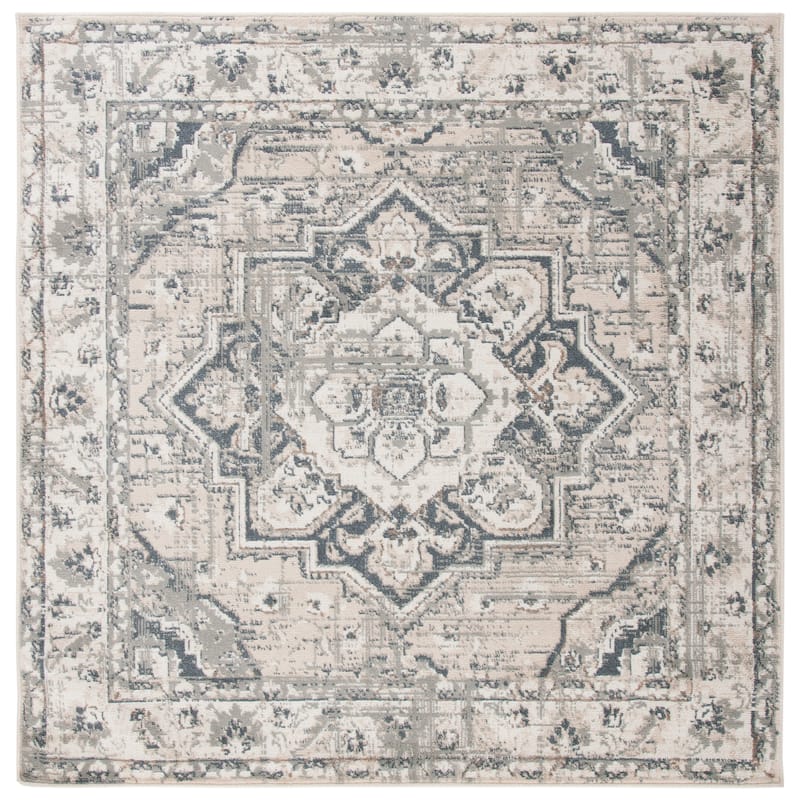 SAFAVIEH Pyramid Jack Traditional Rug - 6'7" Square - Ivory/Grey