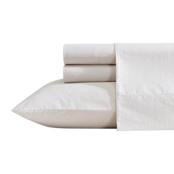 Nautica Cotton Percale Deep Pocket Bed Sheet Sets - Queen - Penny Pinstripe Brown