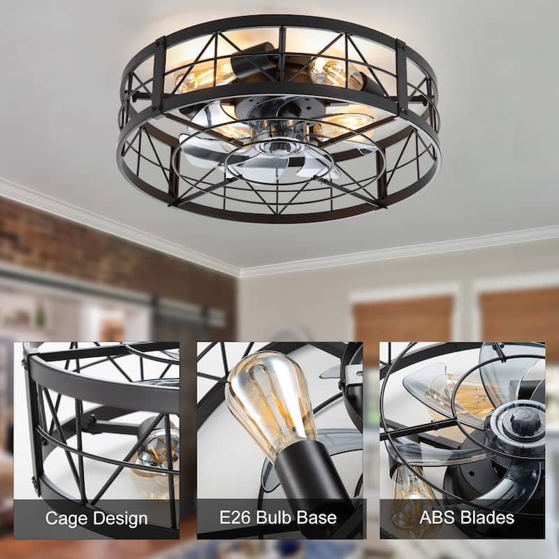20-in Flush Mount Caged Ceiling Fan with Light Remote(7-Blade)