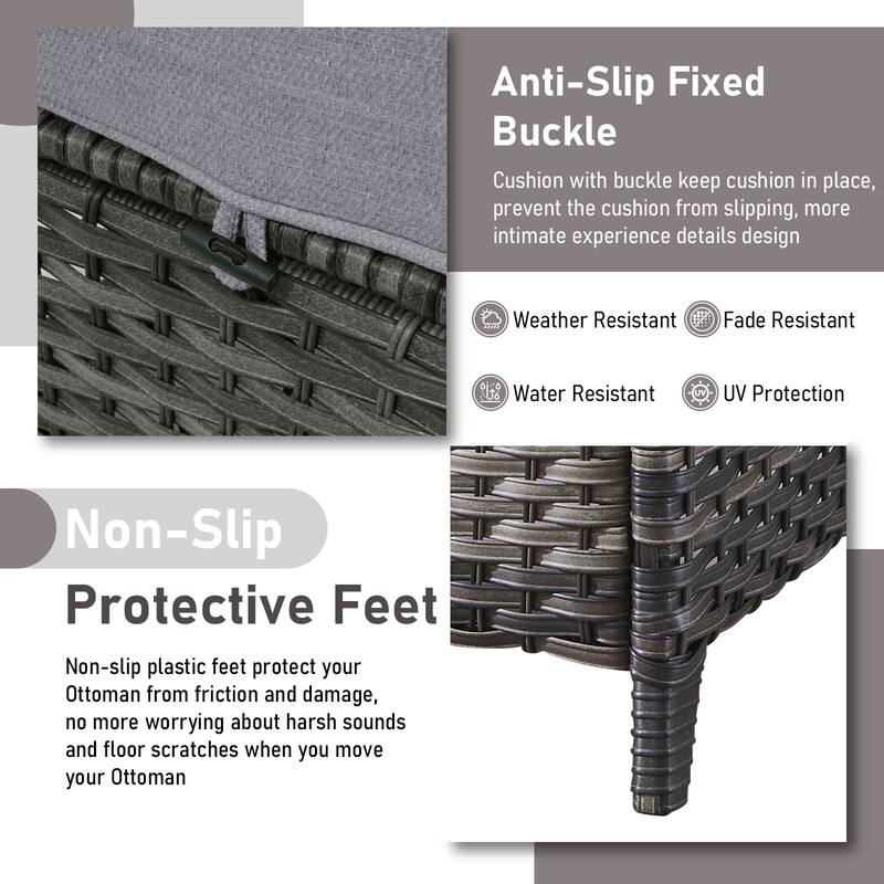 Outdoor 3-Piece Sofa with Ottomans Grey-Grey - Grey