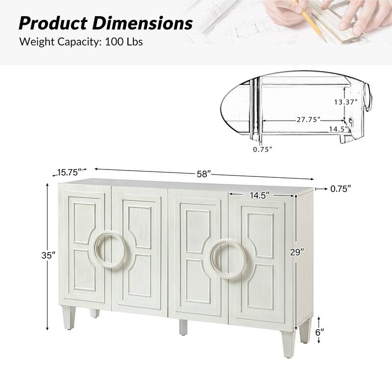 Connie 58" Contemporary Sideboard Buffet with Round Solid Wood Door Handles by HULALA HOME