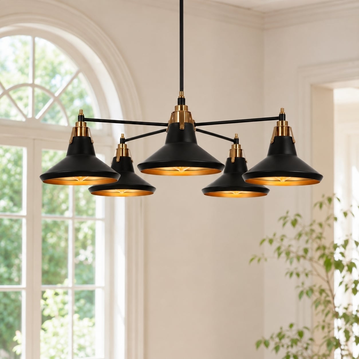 Modern Industrial 5-Light Black Gold Wheel Kitchen Island Chandelier Metal Pendant Lights for Dining Room - 33" D x 9" H