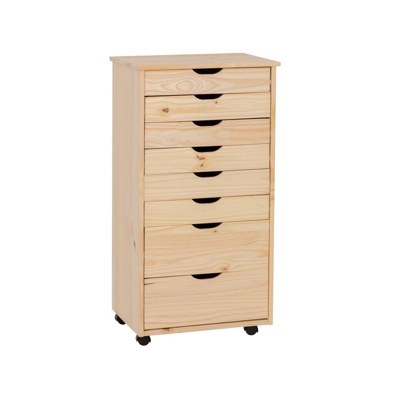 8-Drawer Wooden Storage Cabinet with Casters - 40.5" - Beige