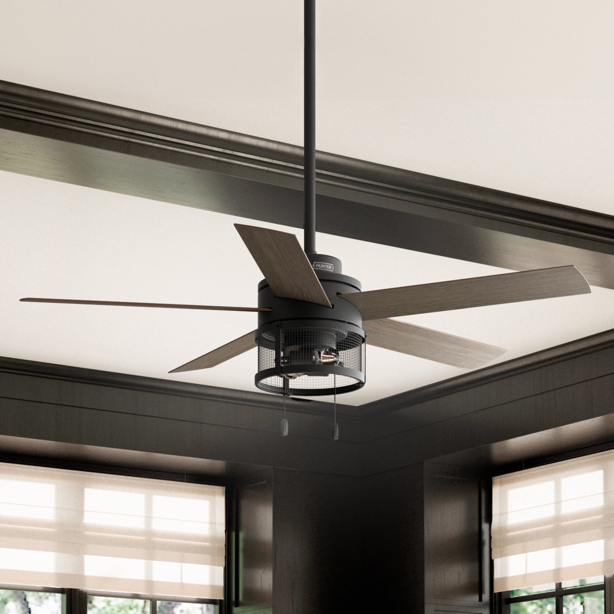 Hunter 52'' Matte Black Ceiling Fan with LED Light Kit and Pull Chain.