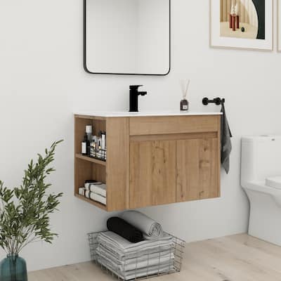 Bathroom Vanity With Sink In 30 Inch, Floating Bathroom Vanity With Soft Close Door and Shelf