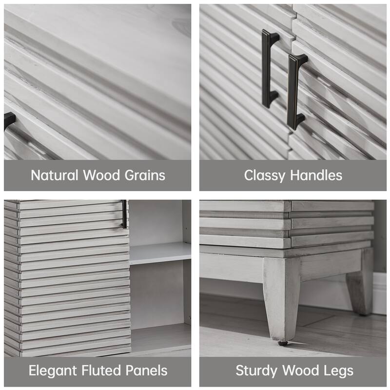 Morden Fort Wood Sideboard Storage Buffet Cabinet with 3D Stripes Doors