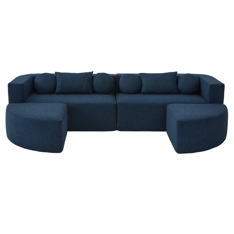 Curved Modular Sectional Boneless Upholstered Sofa Convertible Sleeper Sofa Bed, Free Combination, Boucle Deep Seating Sofa