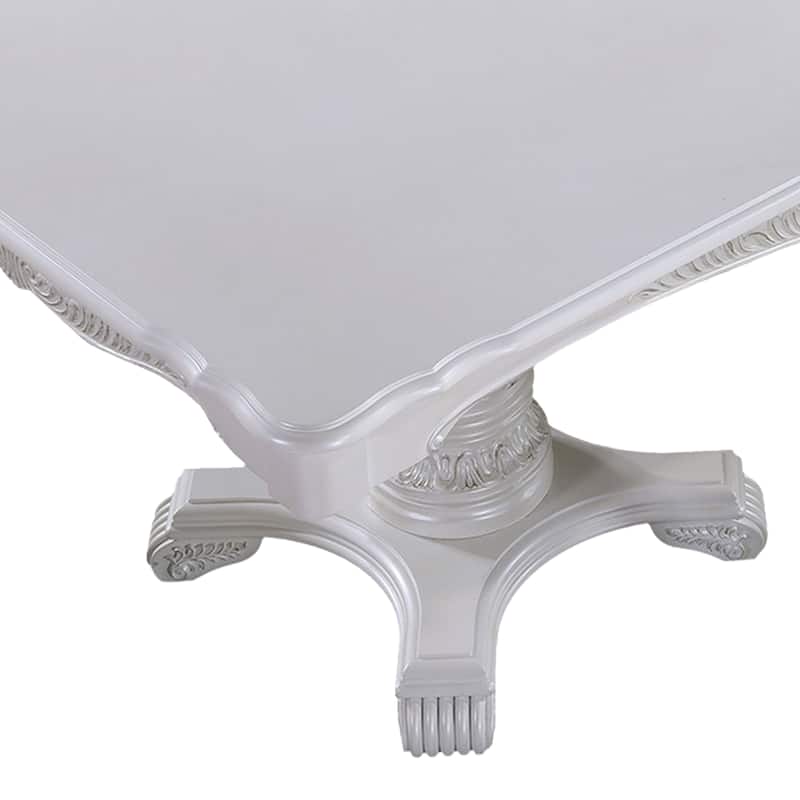 Zenie Dining Table, Extension Leaf, 77-95 Inch, Classic White Solid Wood
