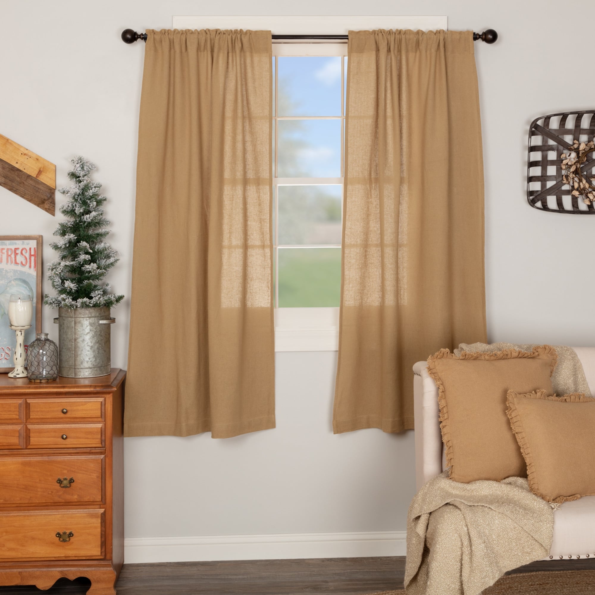 VHC Farmhouse Curtains Set Drapes Living Bed Room Burlap Panel Set White 84x40" 
