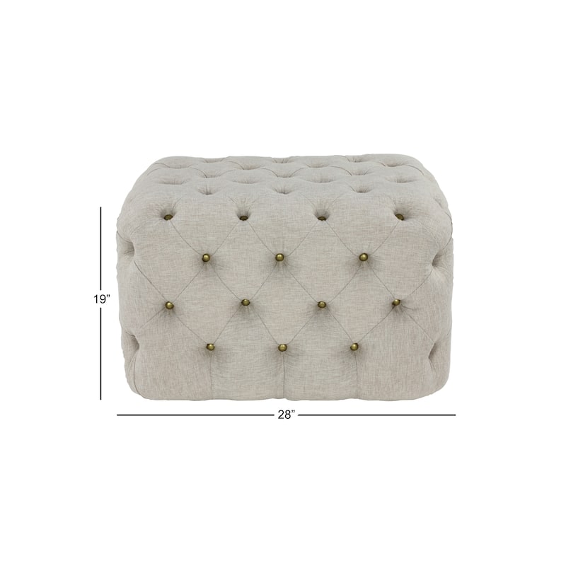 Linen Fabric Tufted Ottoman - Beige - Roche River Decor