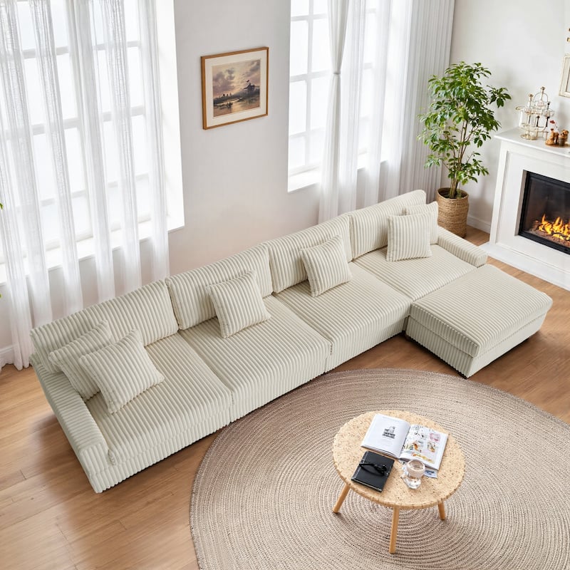 Anne 150" W Upholstered Plush Corduroy Modular Sectional Sofa