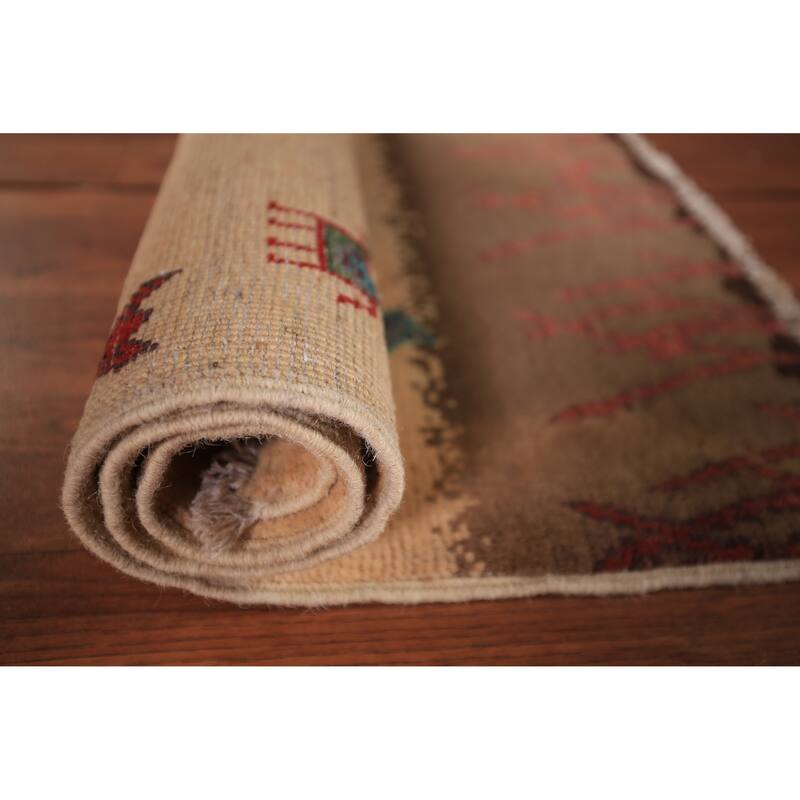 Hunting Animals Kazak Oriental Foyer Rug Handmade Pink Wool Carpet - 2'0" x 3'0"