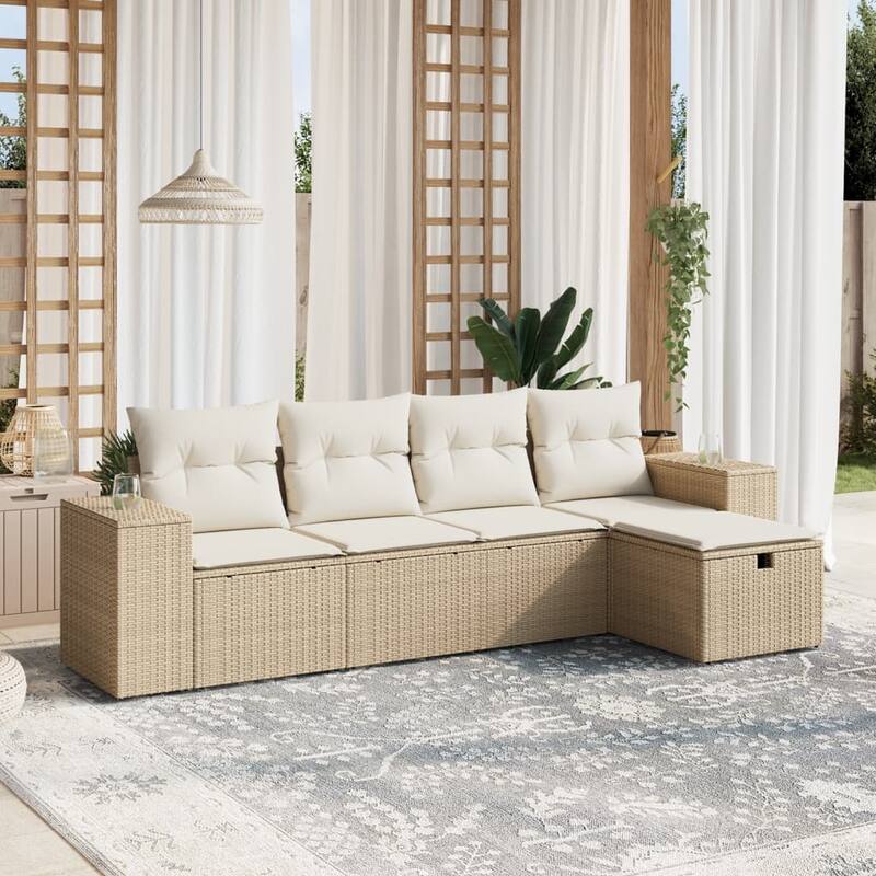 vidaXL Garden Sofa Set Beige/Black/Brown/Grey - Beige and cream 5 Piece