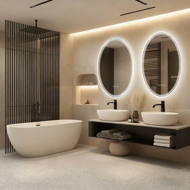 UL Certified Oval LED Bathroom wall Mirror, Anti-fog, 3-Color Dimmable