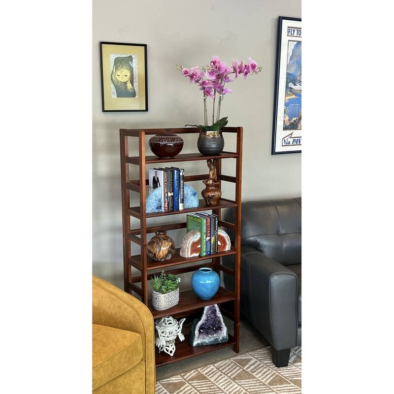 Solid Acacia 5 Tier Folding Bookcase