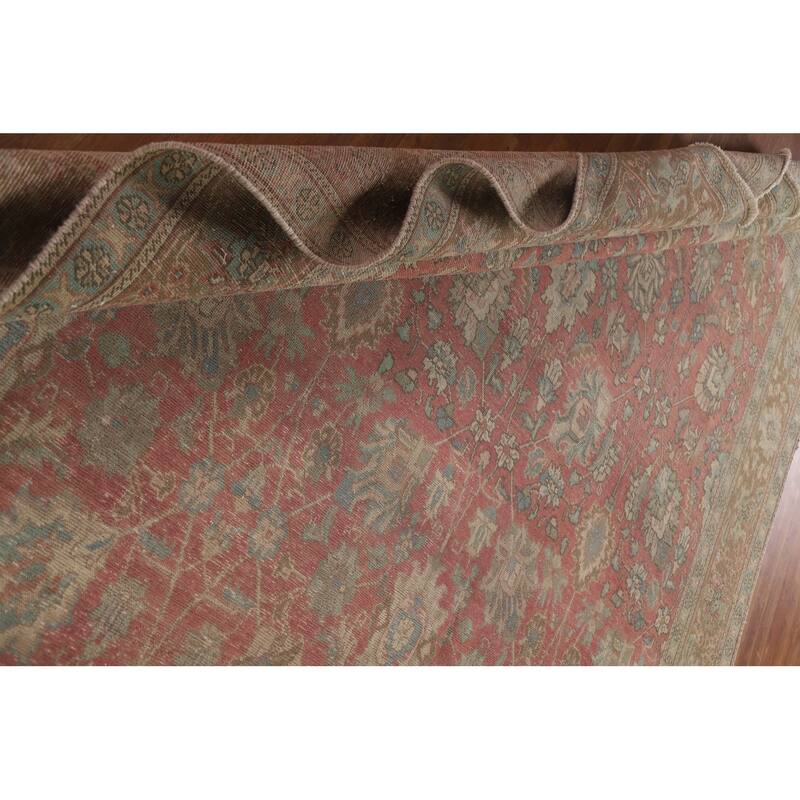 Pink Distressed Tabriz Persian Antique Rug Hand-knotted Wool Carpet - 9'5" x 12'3"